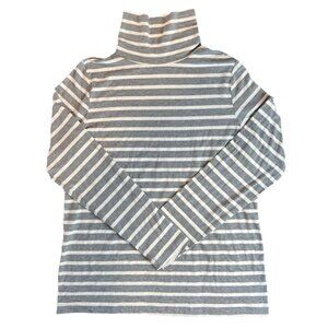 Sonoma Life +Style Women’s Turtleneck Size Large Gray White Striped Long Sleeve